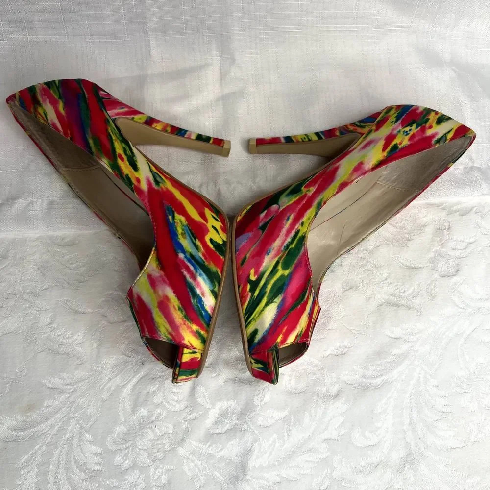 Call It Spring Open Toe Neon Multi Color Pumps Size 7 - Picture 2 of 8